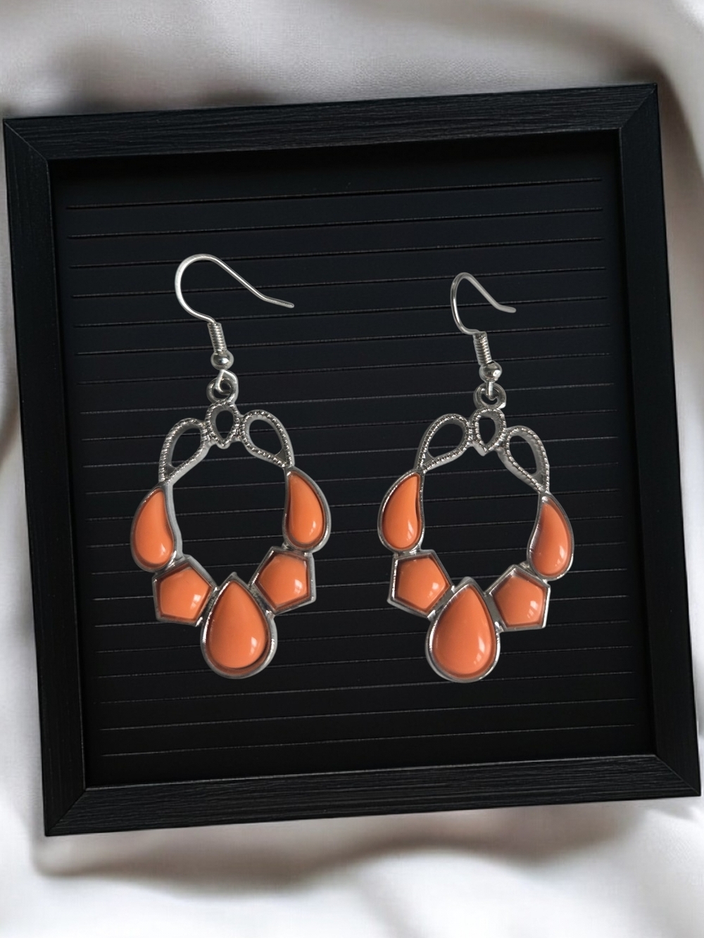 Coral Orange Teardrop Statement Earrings
